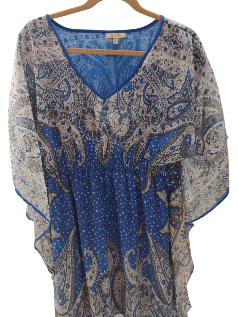 MPH Collection Flowy, Boho Tunic Dress Blue Paisley SZ P XL